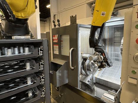 AWR Drawer Cell with Electric Grippers tending a Haas machine