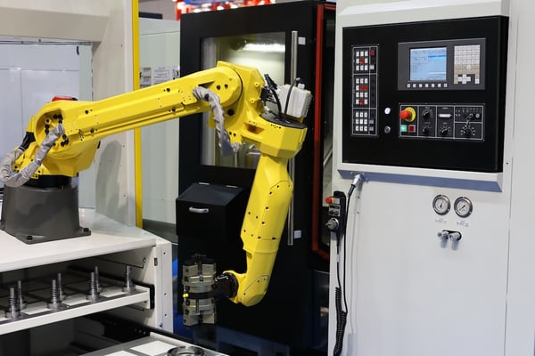 yellow cnc machine tending robot for factory automation